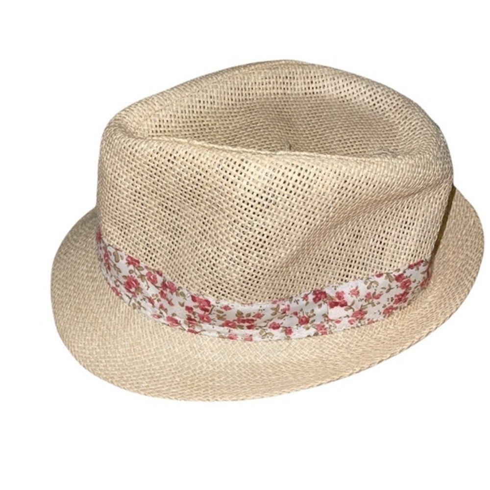 Fedora woven straw hat with floral ribbon sash